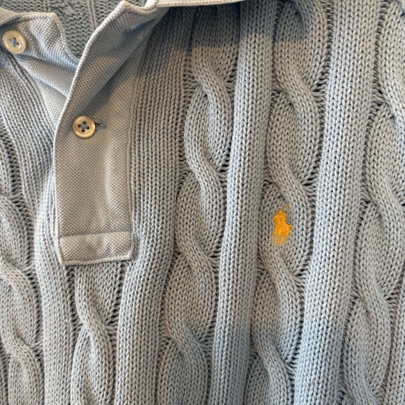 Polo Ralph Lauren cable knit cotton polo shirt in powder blue - Picture 7 of 9